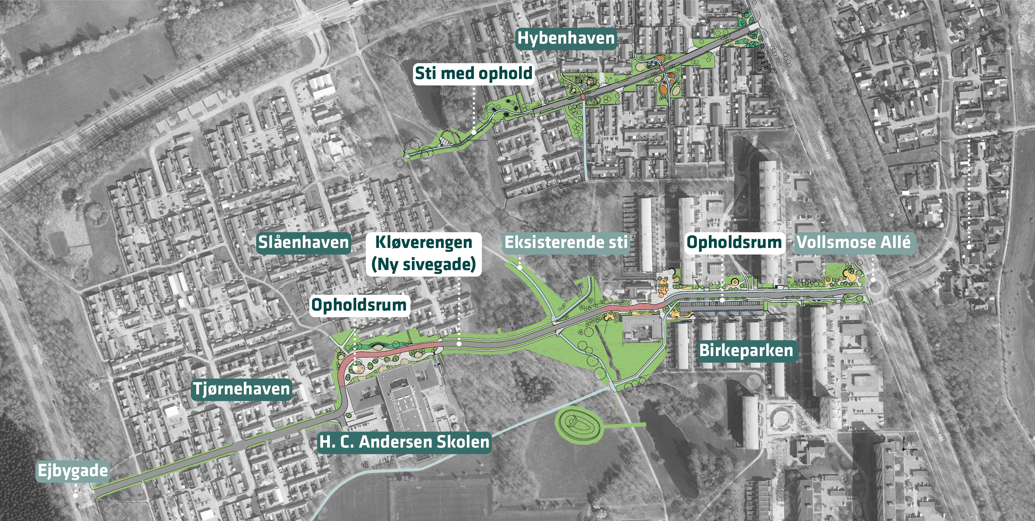 Sti mellem Birkeparken og Tjørnehaven